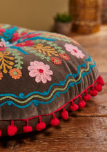 Load image into Gallery viewer, Embroidered Velvet Fairtrade Floor/Yoga  Cushion 40cm x 40cm