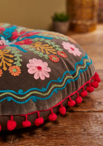 Embroidered Velvet Fairtrade Floor/Yoga  Cushion 40cm x 40cm