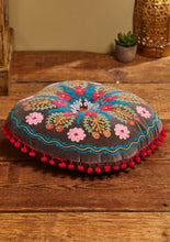 Load image into Gallery viewer, Embroidered Velvet Fairtrade Floor/Yoga  Cushion 40cm x 40cm