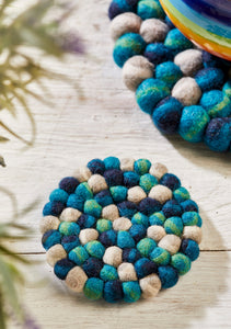 Space Dye Felt Ball Coaster Fairtrade - Blue