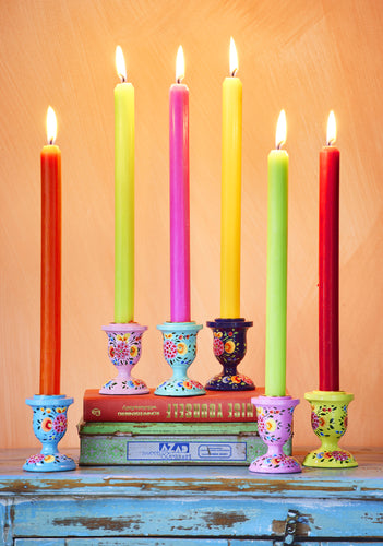 Hand Painted Wooden Floral Pattern Kashmiri Candlestick