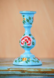 Hand Painted Wooden Floral Pattern Kashmiri Candlestick Large