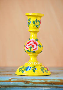 Hand Painted Wooden Floral Pattern Kashmiri Candlestick Large