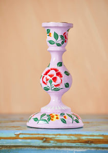 Hand Painted Wooden Floral Pattern Kashmiri Candlestick Large