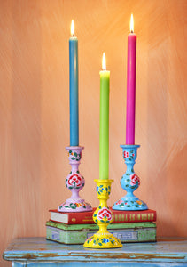 Hand Painted Wooden Floral Pattern Kashmiri Candlestick Large