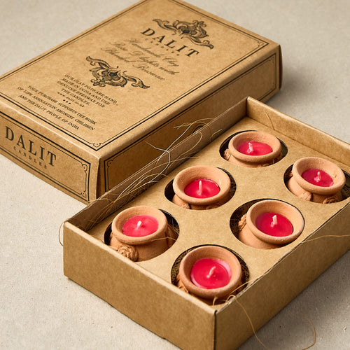 Box of 6 Dalit Beeswax Candles with Rose Detail | Rose Scent Red Wax – Megah
