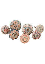 Load image into Gallery viewer, Hand Painted Floral Motif Ceramic Door/Drawer Knob Fairtrade