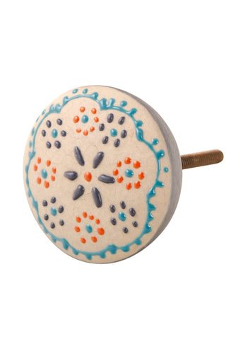 Hand Painted Floral Motif Ceramic Door/Drawer Knob Fairtrade