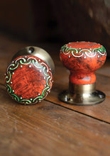 Load image into Gallery viewer, Pair Of Wooden Hand Painted Rustic Style Door Knobs Red Fairtrade