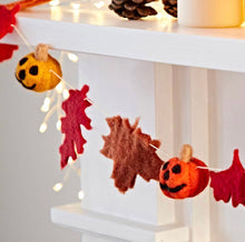 Load image into Gallery viewer, Felt Autumn Leaf and Pumpkin Fairtrade Eco Garland