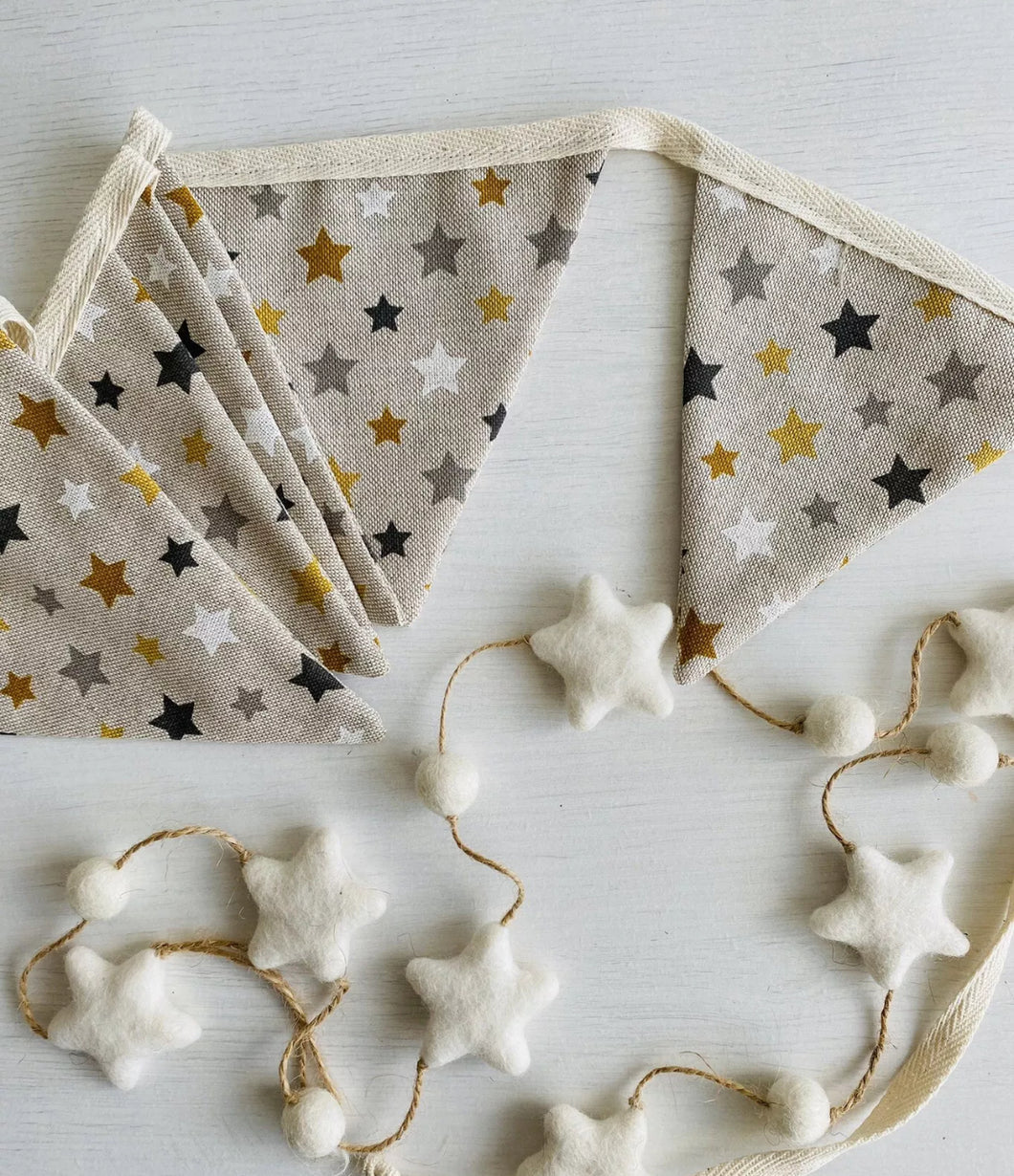 Handmade Rustic Star Linen Style Star Bunting