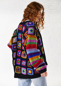 Wool Granny Square Crochet Cardigan Fairtrade Black