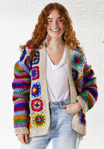 Wool Granny Square Crochet Cardigan Fairtrade Cream