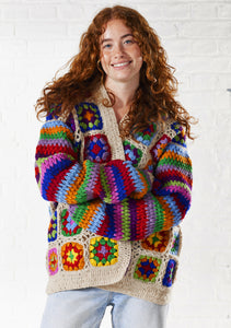 Wool Granny Square Crochet Cardigan Fairtrade Cream