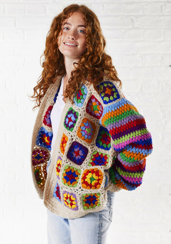 Wool Granny Square Crochet Cardigan Fairtrade Cream