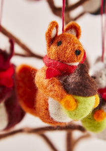 Felt Squirrel with Acorn and Scarf Handmade Fairtrade