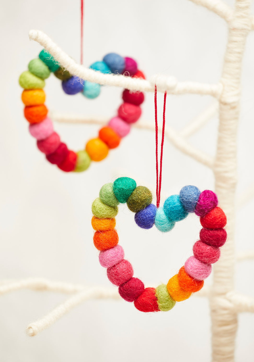 Handmade Felt Rainbow Hanging Pom Pom Heart Supporting Child Rescue Nepal