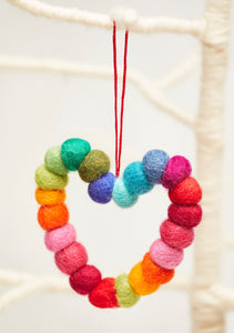 Handmade Felt Rainbow Hanging Pom Pom Heart Supporting Child Rescue Nepal