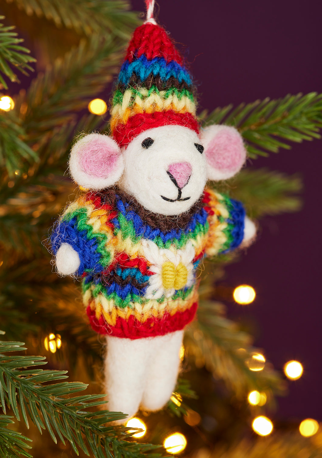 Fairtrade Eco Felt Mouse in Rainbow Jumper Decoration