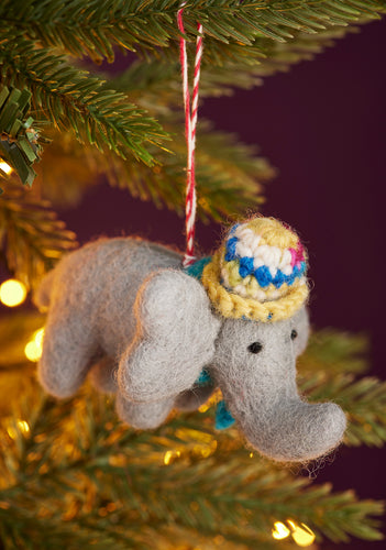 Handmade Felt Hanging Elephant In Hat Decoration
