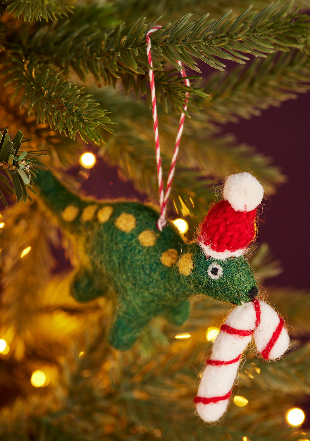 Handmade Festive Felt Hanging Dinosaur with Candy Decoration