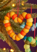 Load image into Gallery viewer, Handmade Felt Rainbow Hanging Pom Pom Heart Supporting Child Rescue Nepal