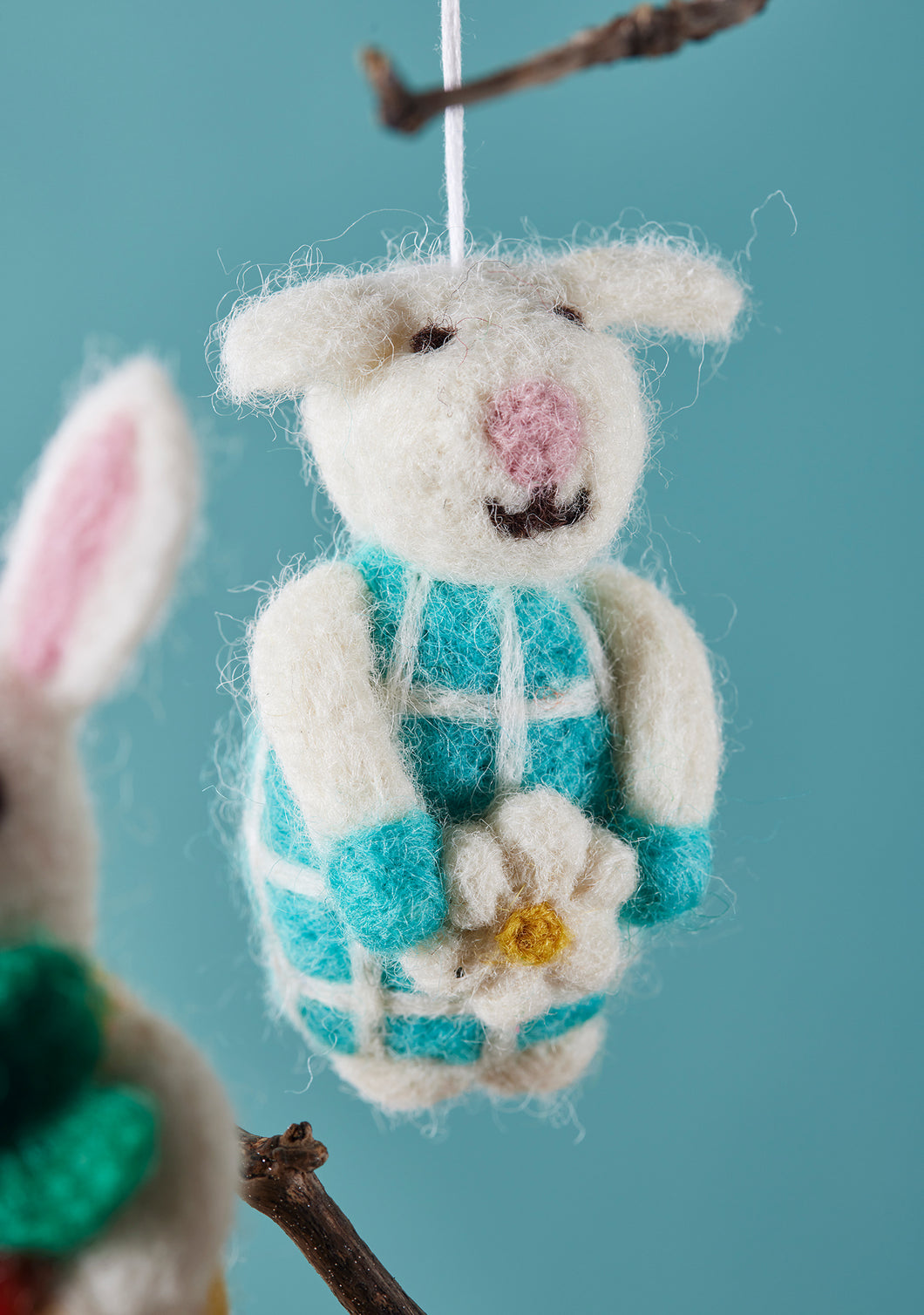 Handmade Felt Rabbit and Sheep Decorations Eco Fairtrade