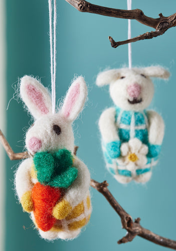 Handmade Felt Rabbit and Sheep Decorations Eco Fairtrade