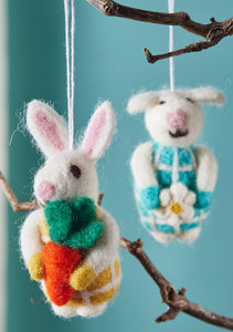 Handmade Felt Rabbit and Sheep Decorations Eco Fairtrade