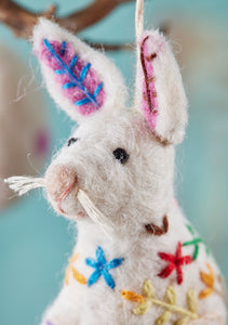Handmade Hanging Felt Embroidered Rabbit Decoration Eco Fairtrade