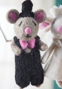 Handmade Felt Bride and Groom Mouse Wedding Decorations Eco Fairtrade
