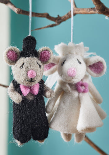 Handmade Felt Bride and Groom Mouse Wedding Decorations Eco Fairtrade