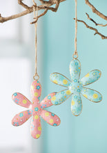 Load image into Gallery viewer, Set Of Four Ditsy Floral Fairtrade Hanging Metal Flower Decorations