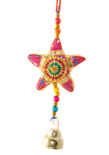 Load image into Gallery viewer, Set of Five Fairtrade Star Hanging Decorations with Bell