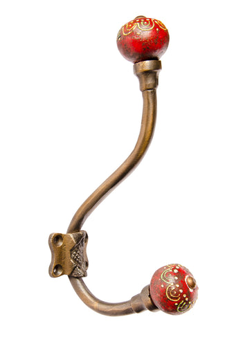 Hand Painted Double Antique Finish Metal/Ceramic Hook Fairtrade