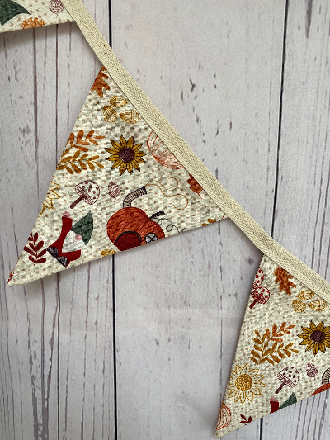 Autumn Pumpkin Handmade Fabric Bunting Cream Small Flag