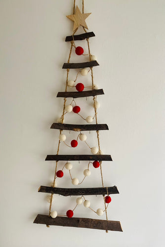 Wall Hanging Chunky Twig Rustic Christmas Tree with Hooks