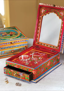 Hand Painted Peacock One Drawer Wooden Jewellery Box