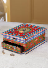 Load image into Gallery viewer, Hand Painted Peacock One Drawer Wooden Jewellery Box