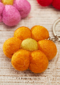 Handmade Felt Pom Pom Flower Keyring Eco Fairtrade