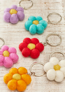 Handmade Felt Pom Pom Flower Keyring Eco Fairtrade