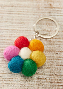 Handmade Felt Pom Pom Rainbow Flower Keyring Eco Fairtrade