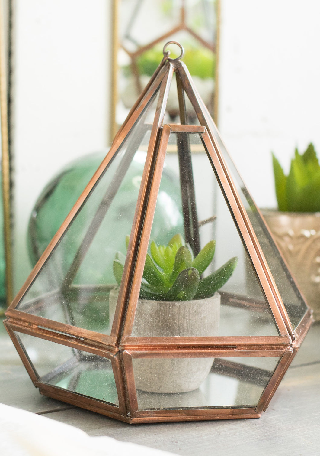 Recycled metal and glass Hexagonal Terrarium/Candle Holder