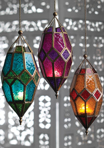 Large Hanging Moroccan Style Lantern Coloured Glass Handmade