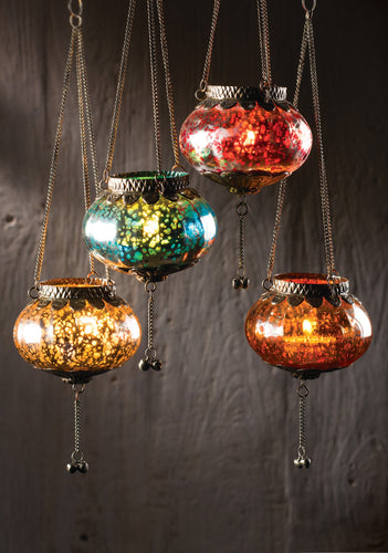 Recycled Hanging Silver Crackle Glass Lantern