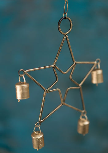 Recycled Iron Gold Hanging Star Decoration Fairtrade