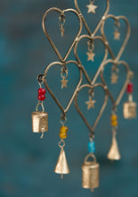 Load image into Gallery viewer, Recycled Iron Gold Windchime with Hearts and Beads Eco Fairtrade