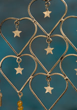 Load image into Gallery viewer, Recycled Iron Gold Windchime with Hearts and Beads Eco Fairtrade