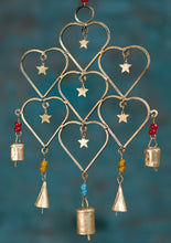 Load image into Gallery viewer, Recycled Iron Gold Windchime with Hearts and Beads Eco Fairtrade