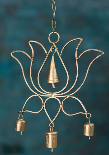 Recycled Iron Gold Lotus Flower Windchime Eco Fairtrade